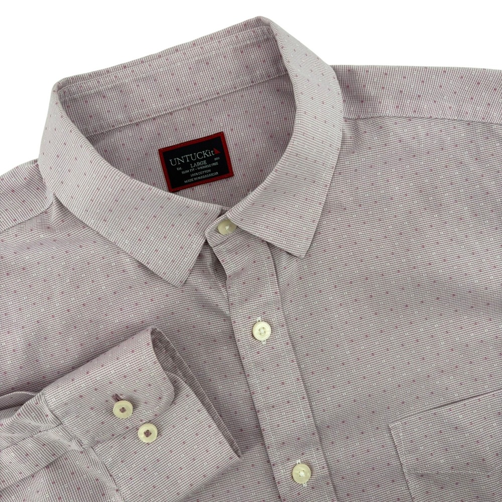 UNTUCKit Mens Large Slim Fit Tresor Pink WF Wrinkle Free Button Down Shirt 41127